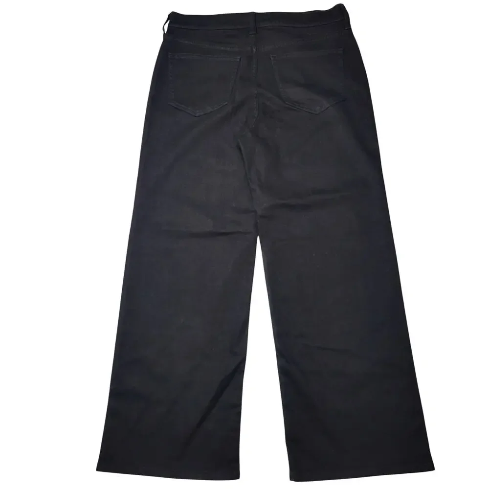 J Crew Slim Wide Leg Jeans Black High Rise Semi Stretch Crop Ankle Minimalist 29